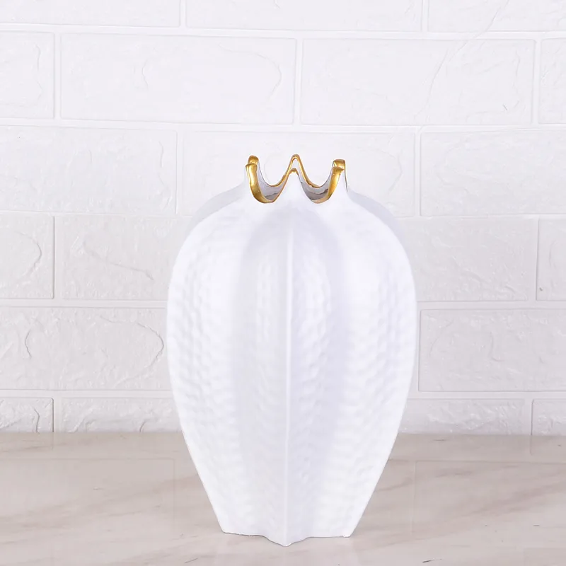 Modern White and Gold Resin Flower Vase for Home Decoration