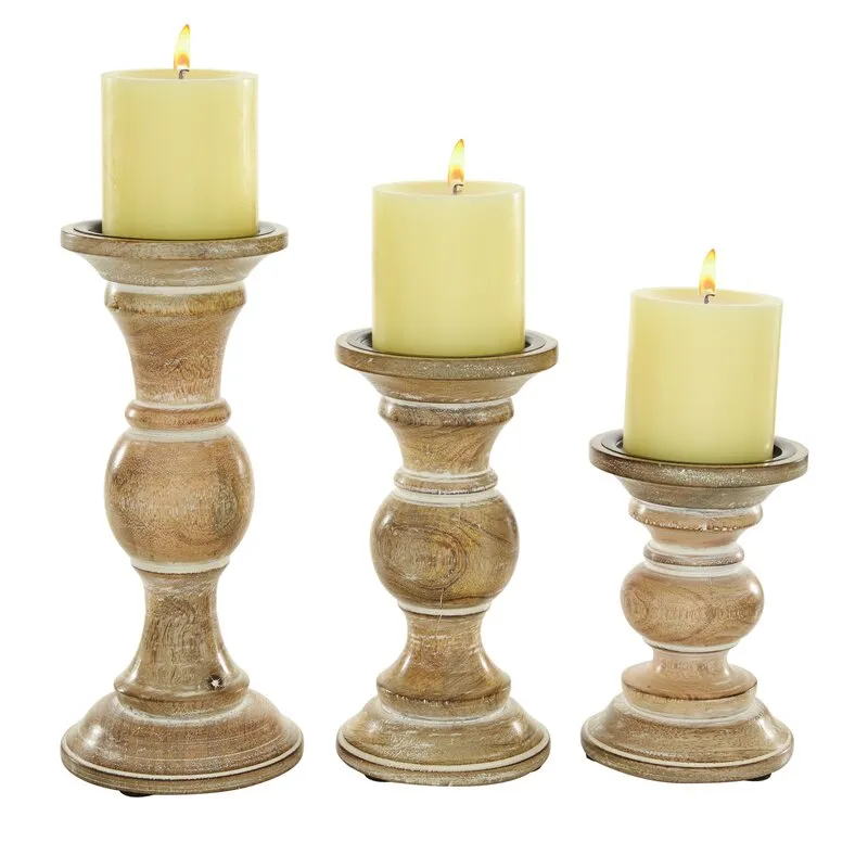 Rustic Distressed Vintage Style White Wash Stockbridge Wooden Candle Holders