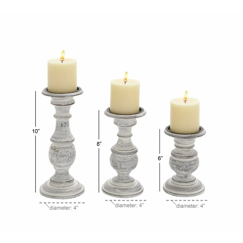 Rustic Distressed Vintage Style White Wash Stockbridge Wooden Candle Holders