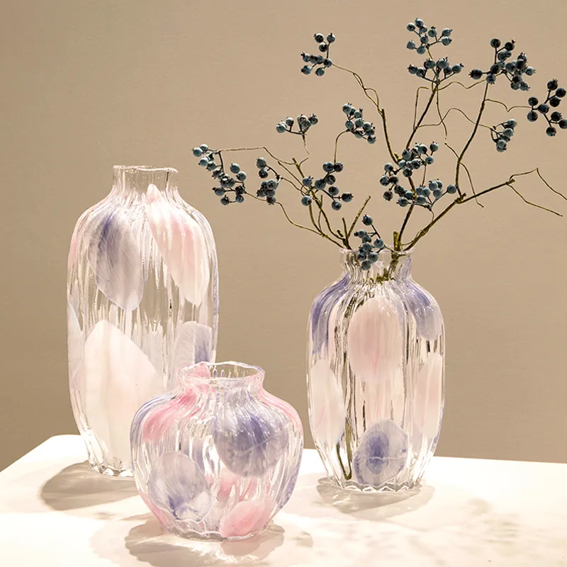 Wholesale Nordic Handmade Modern Glass Vase Plain Colorful Flower Arrangement Vases for Home Deco