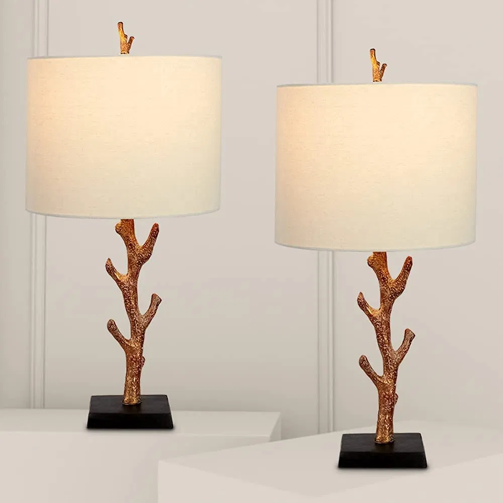 Bedside Table Lamp Tree Desk Lamps with White Shade for Living Room, Bedroom