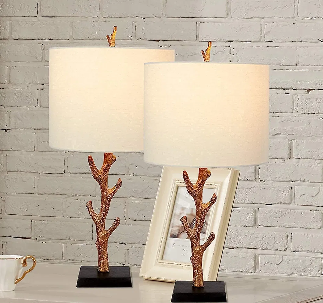 Bedside Table Lamp Tree Desk Lamps with White Shade for Living Room, Bedroom