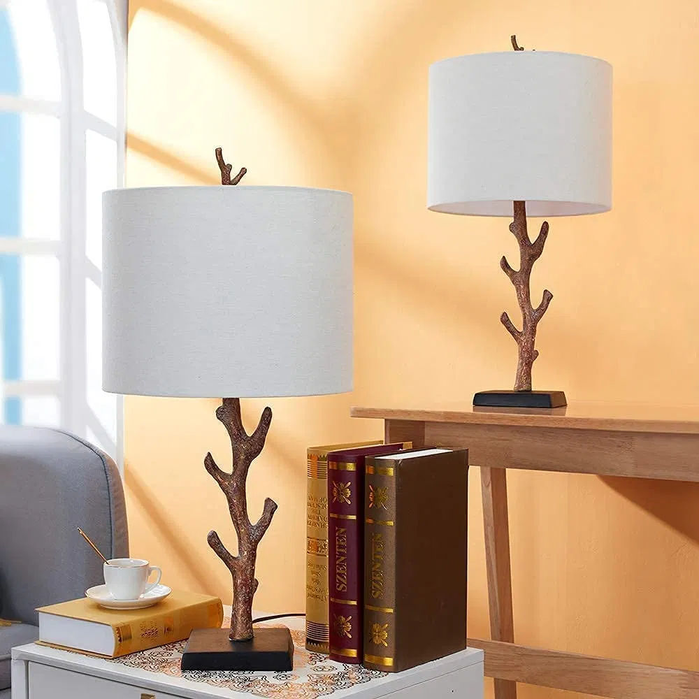 Bedside Table Lamp Tree Desk Lamps with White Shade for Living Room, Bedroom