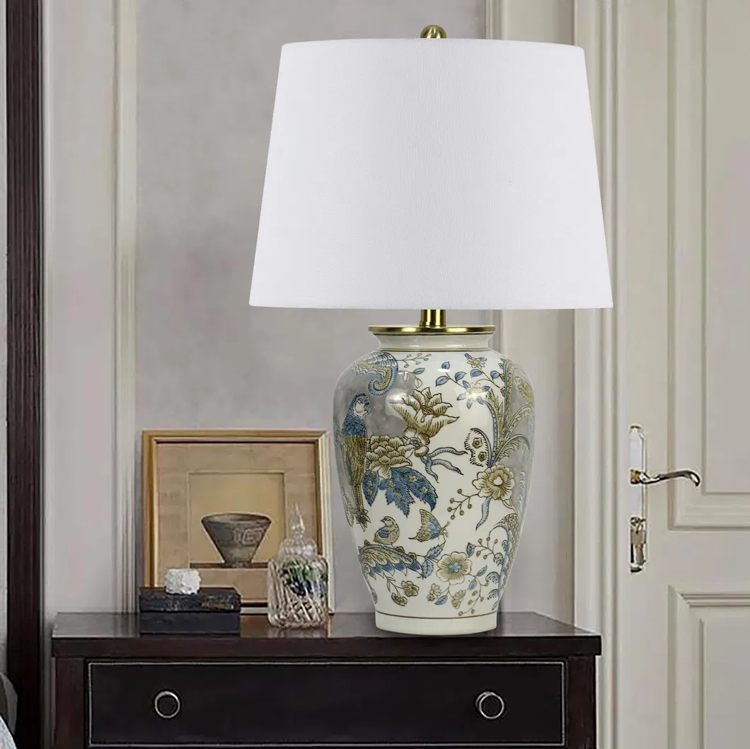 Chinese Style Flower Shaped Ceramic Table Lamp Living Room Luxury Modern Antique Classical Ceramic Table Lamp