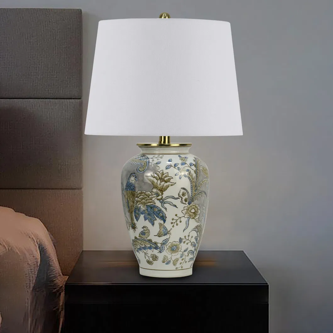 Chinese Style Flower Shaped Ceramic Table Lamp Living Room Luxury Modern Antique Classical Ceramic Table Lamp