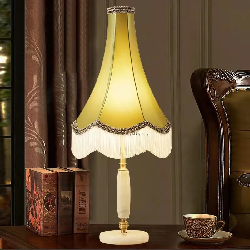 Classical French Vintage Palace Living Room Table Lamp Italian Study Bedroom Ins American Creative Tassel Copper Bedside Lamp