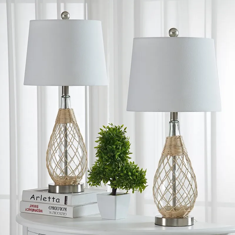 Clear Table Glass with Beautiful Rattan Glass Desk Table Lamp for Hotel Office Bedroom