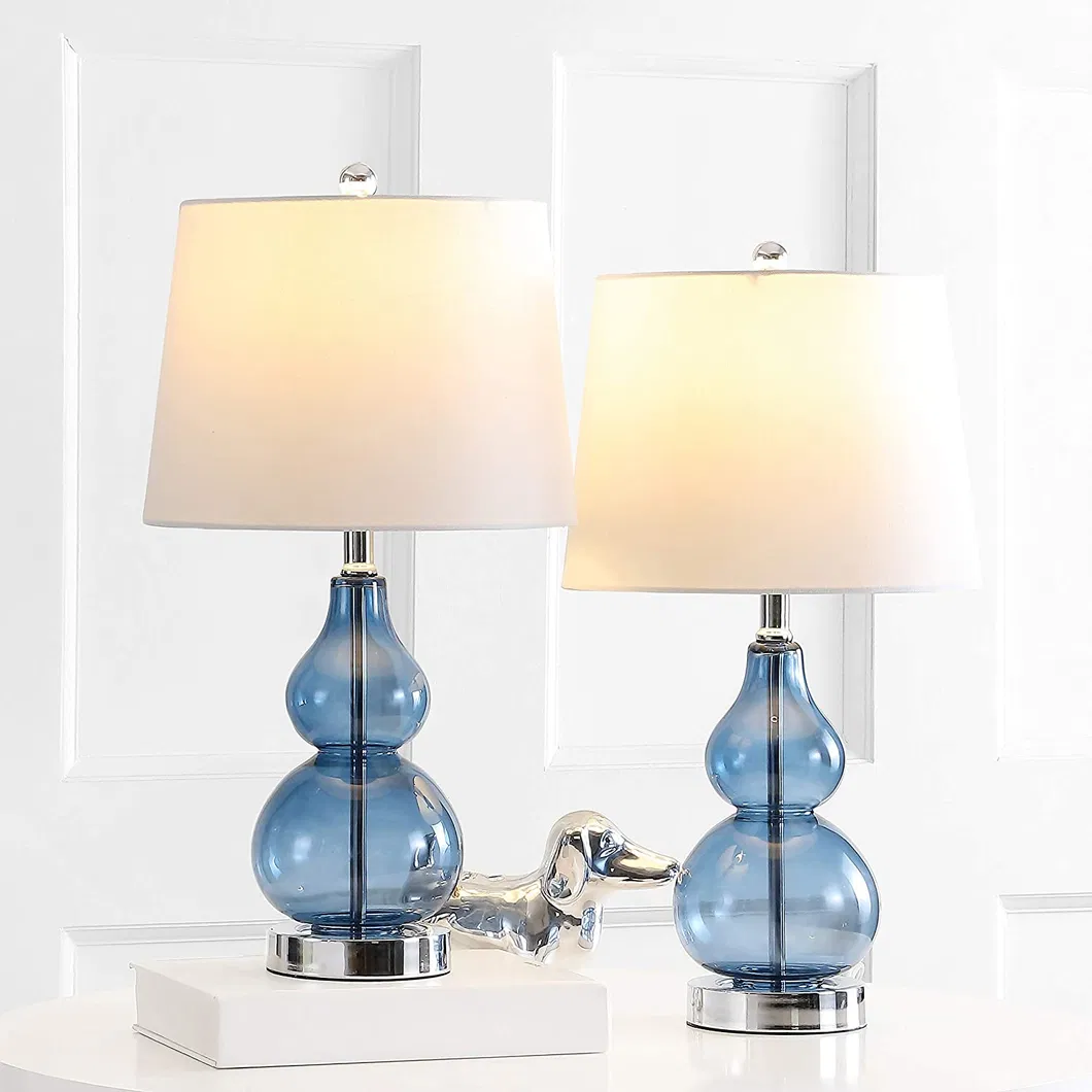 Collection Brisor Blue Chrome Bedroom Living Room Home Office Desk Nightstand Table Lamp Glass