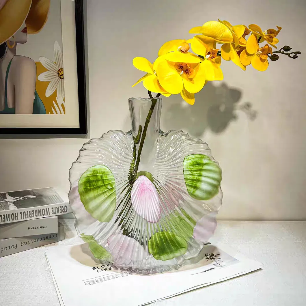 European Creative Fan Shape Transparent Glass Vase Colored Glass Vase