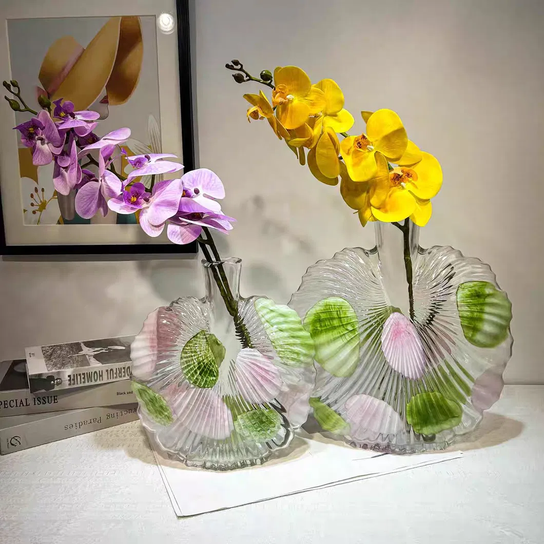 European Creative Fan Shape Transparent Glass Vase Colored Glass Vase