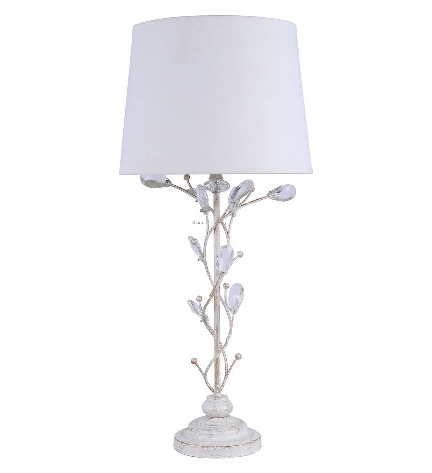 Modern White Brushed Crystal Branch Table Lamp Light with Gold Finish and White Shade for Living Room Bedroom Hotel