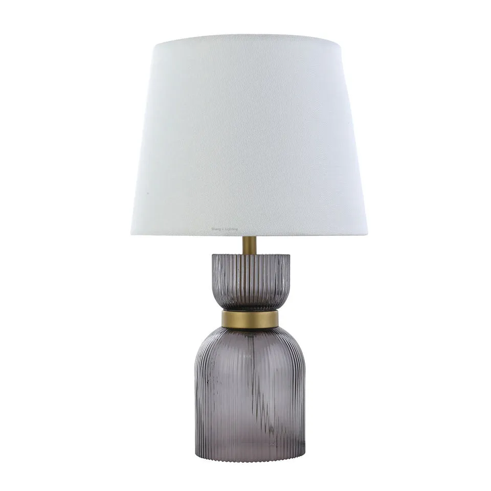 Retro Decoration Table Lamp with Gold Metal Purple Glass Lamp Body and White Fabric Lamp Shade for Living Room