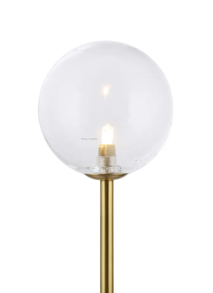 Simple Clear Round Ball Light Metal Gold Brown Bronze White Marble Base Table Lamp