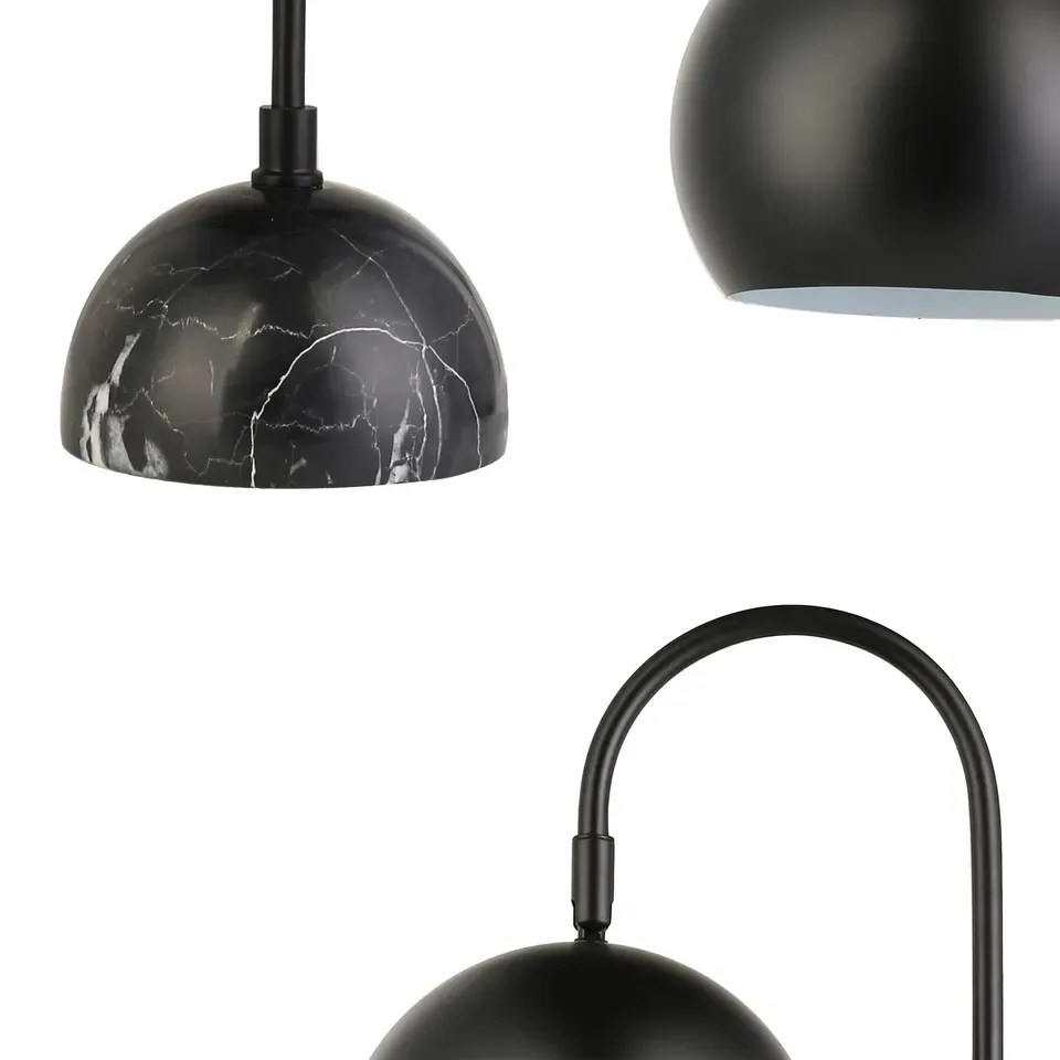 Simple Modern Table Lamp with Black Dome Metal Shade and Round Marble Base Indoor Light