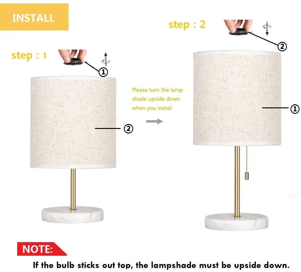 Small Gold Lamps- Bedside Lamps with Marble Base & Linen Shade or Metal Base & White Shade for Bedroom