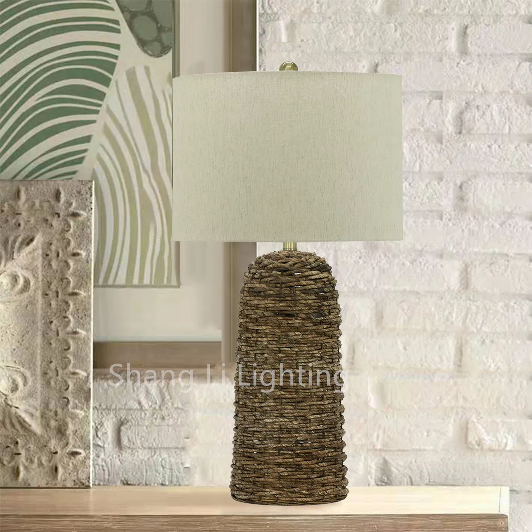 Villa American Country Table Lamp Handmade Creative Personality Lamps Natural Hemp Rope Table Lamp Simple Fabric Bedside Study Table Lamp