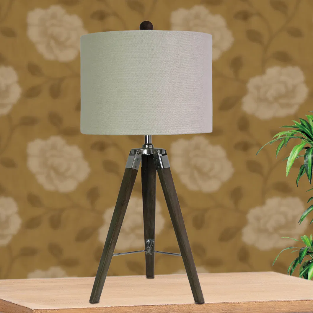 Home Decor Burlap Fabric Shade Wood Frame Tripod Floor Lamp and Table Lamp for Home Hotel Decoration Home Living