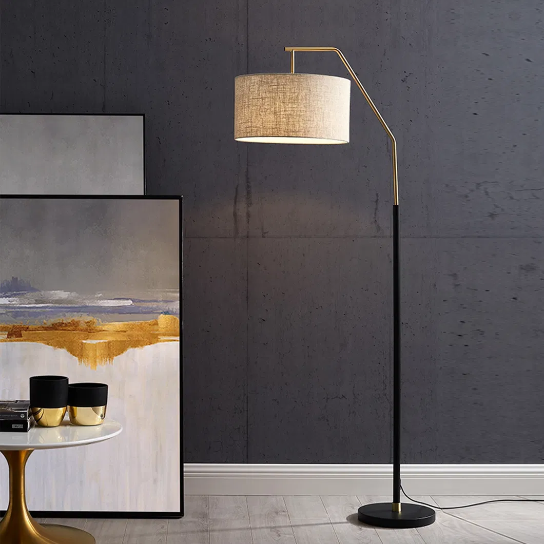 Modern Floor Lamp Metal Base Linen Lampshade Floor Standing Light