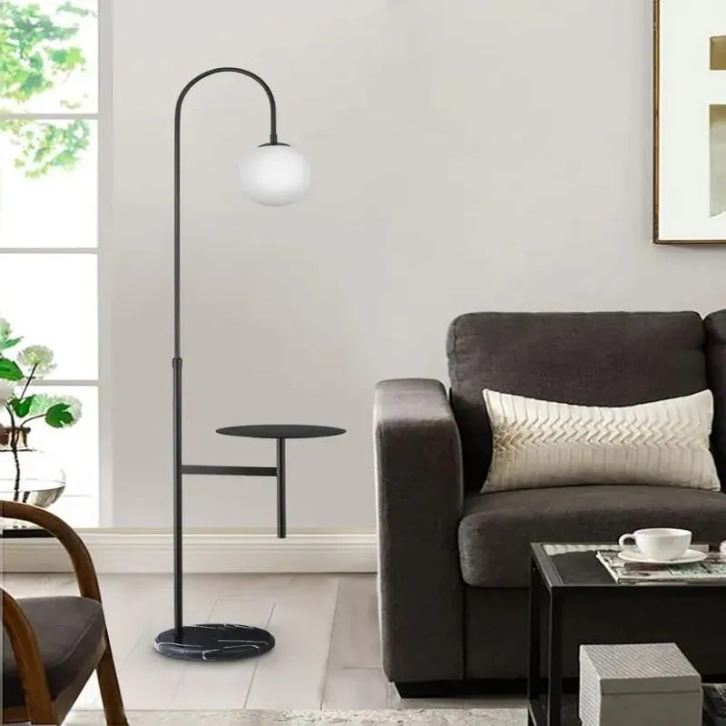 Modern Wireless Charging Standing Lamp Marble Metal White Frosted Glass Reading Smart Floor Lamp