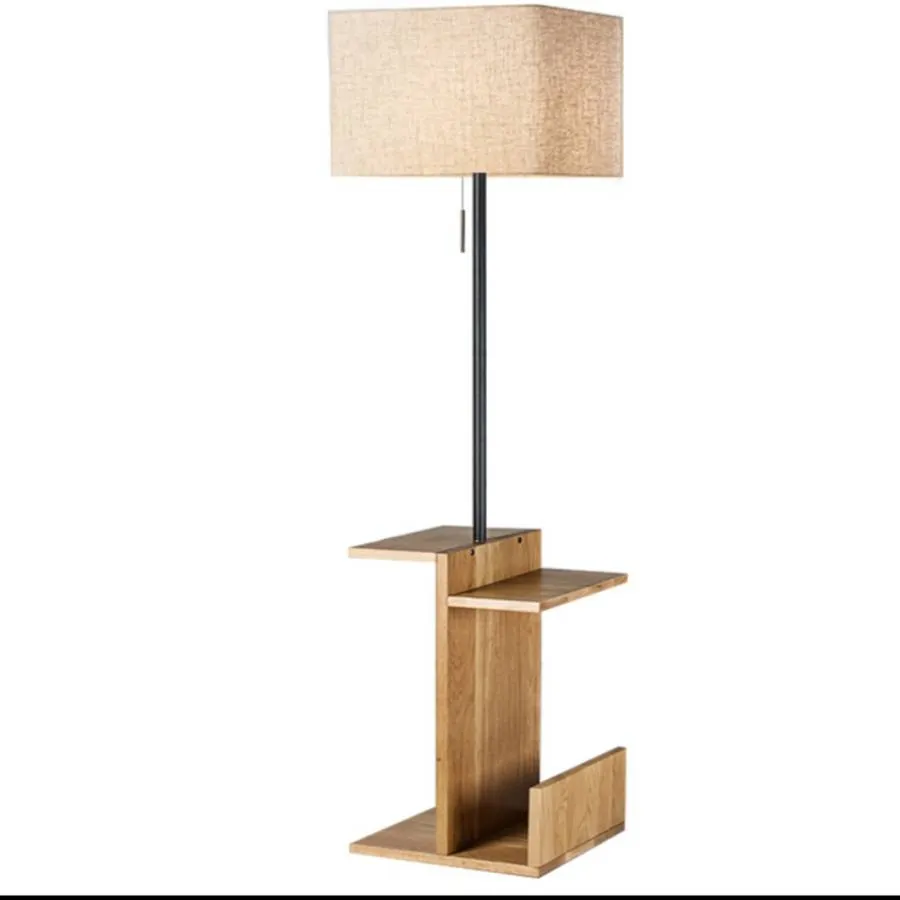 Solid Wood Magazine Minimalist Home Living Storage Lambader Wooden Floor Lamp