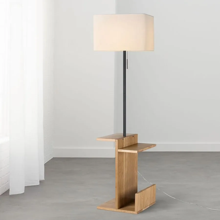 Solid Wood Magazine Minimalist Home Living Storage Lambader Wooden Floor Lamp