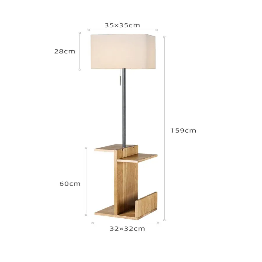 Solid Wood Magazine Minimalist Home Living Storage Lambader Wooden Floor Lamp