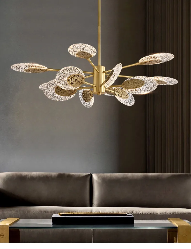 All Copper Light Luxury Living Room Chandelier Postmodern Simple Creative Personality Lamps