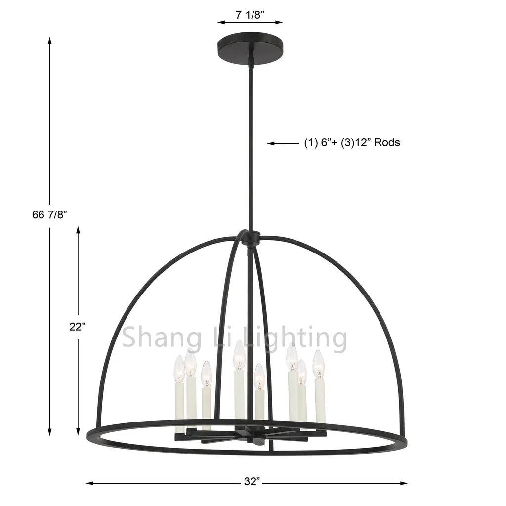 American Retro Industrial Style Cafe Restaurant Living Room Club Hall Aisle Hall Large Wrought Iron Ball Candle Chandelier 8 Light Chandelier