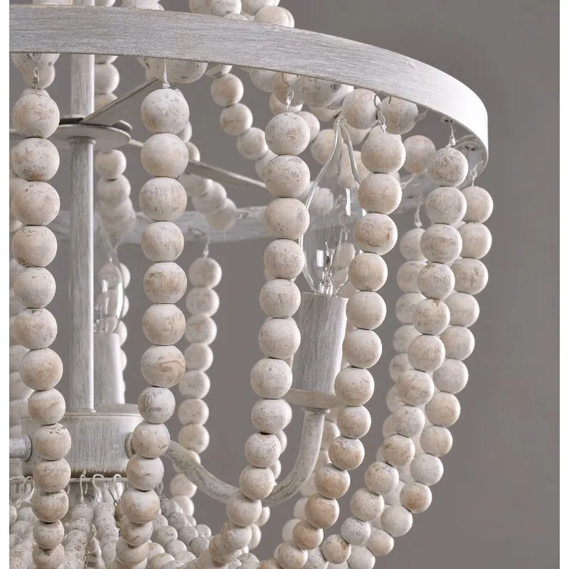 Simig Lighting Simple Wood Clay Beaded Chandelier Rustic Vintage Wooden Bead Chandelier Lighting