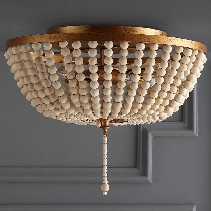 American Country Wooden Bead Ceiling Lamp Bedroom Creative Retro Iron Round Balcony Aisle Ceiling Lamp