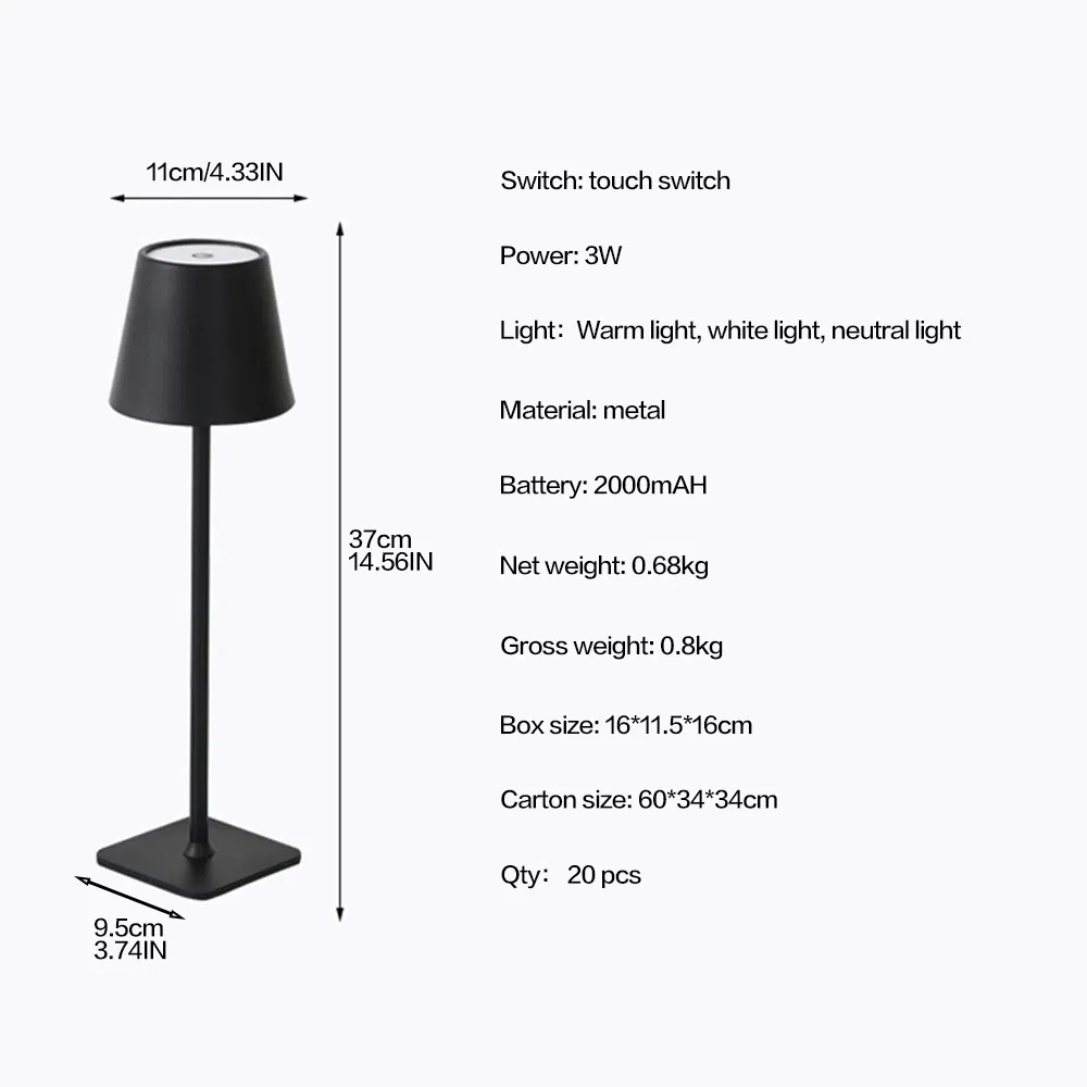 2024 New Design Restaurant Rechargeable Table Lamp Modern Cordless LED Night Light