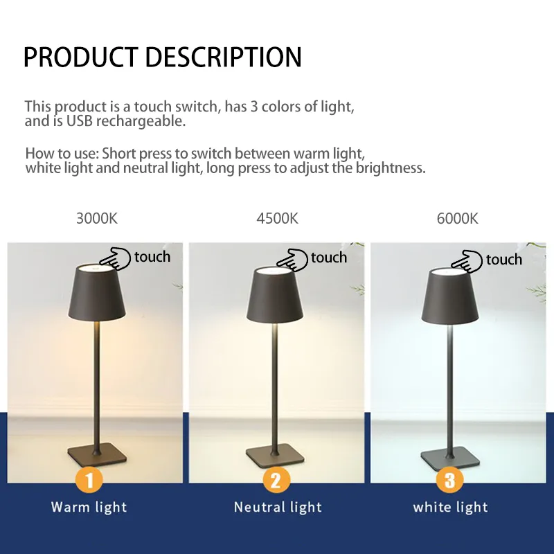 2024 New Design Restaurant Rechargeable Table Lamp Modern Cordless LED Night Light