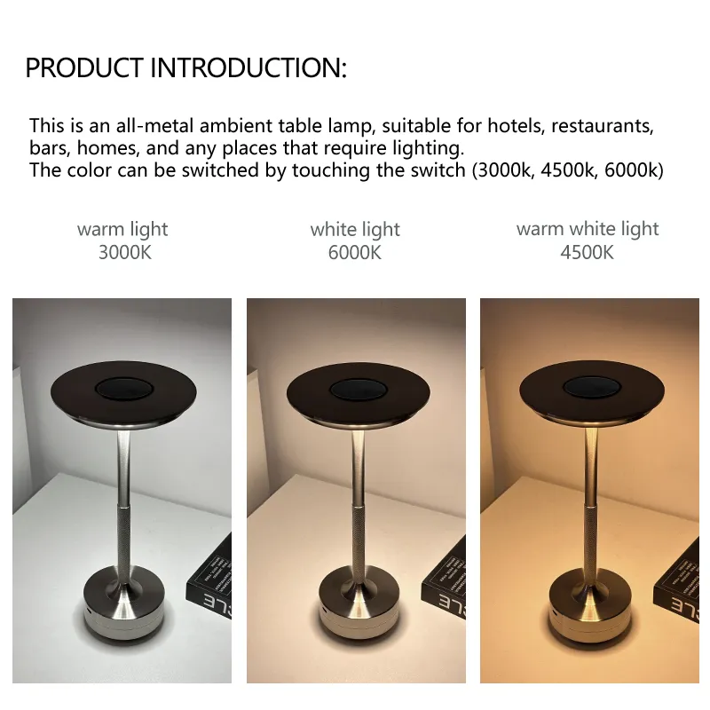 Aluminum Wireless Table Lamps Home Decor Luxury Decorative USB Rechargeable Bedroom Restaurant Table Lamp