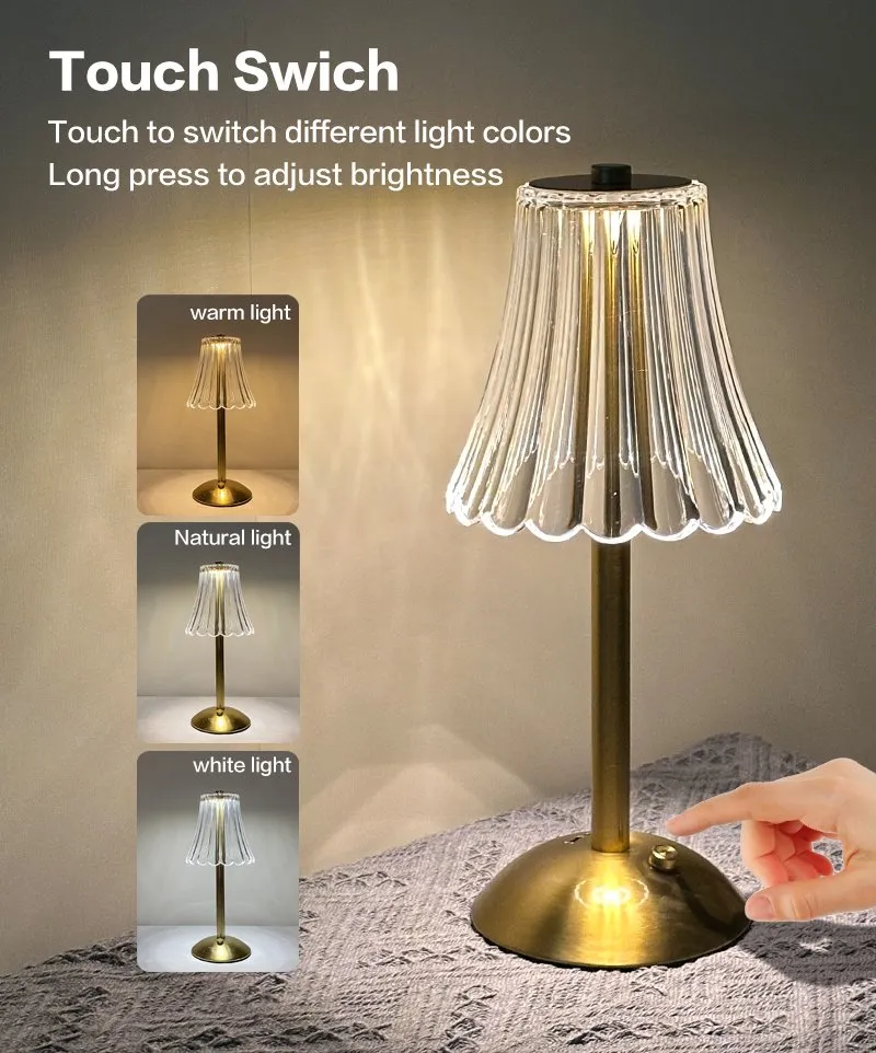 Amazon Luxury Acrylic Modern Transparent LED Touch Control Crystal Bedside Lamp Light Rechargeable New Cordless Crystal Romantic Home Restaurant Table Lamps