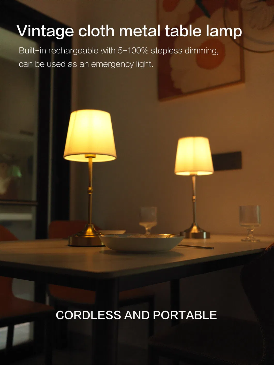 Cordless LED Table Lamp with Touch Dimmable, Built-in Rechargeable Battery, Patio Table Lamp, Bedside Night Lamp, Ambient Light for Restaurant