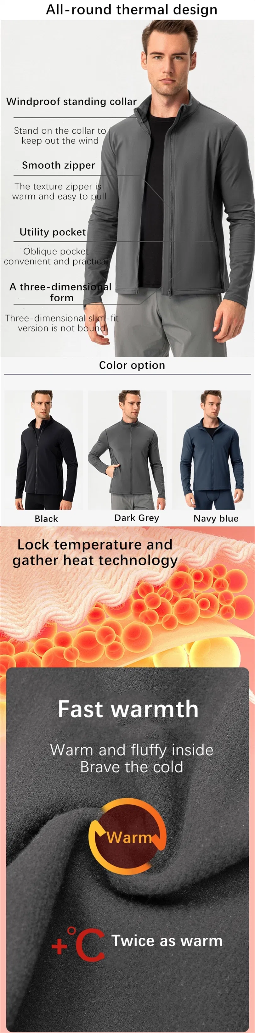 Xsunwing Custom Logo Men Fleece Warmth Zipper Gym Workout Top Jackets Winter Running Coat Double Pocket Design Jacket Myel21609