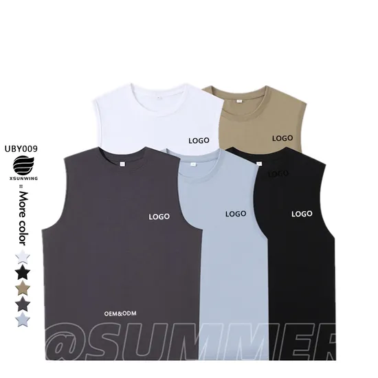 Xsunwing Custom Logo High Quality Summer Unisex 100% Cotton Sleeveless Running Wholesale Gym Wear Sports-Wear Uby009