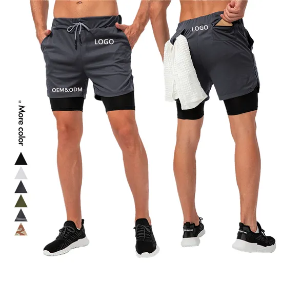 Xsunwing Custom Logo Men 2 in 1 Running Shorts Jogging Gym Fitness Training Quick Dry Sports Workout Men′s Shorts with Zipper Pocket Myel13005