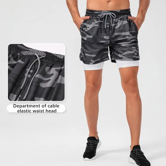 Xsunwing Custom Logo Men 2 in 1 Running Shorts Jogging Gym Fitness Training Quick Dry Sports Workout Men′s Shorts with Zipper Pocket Myel13005