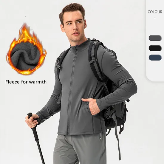 Xsunwing Custom Logo Men Fleece Warmth Zipper Gym Workout Top Jackets Winter Running Coat Double Pocket Design Jacket Myel21609