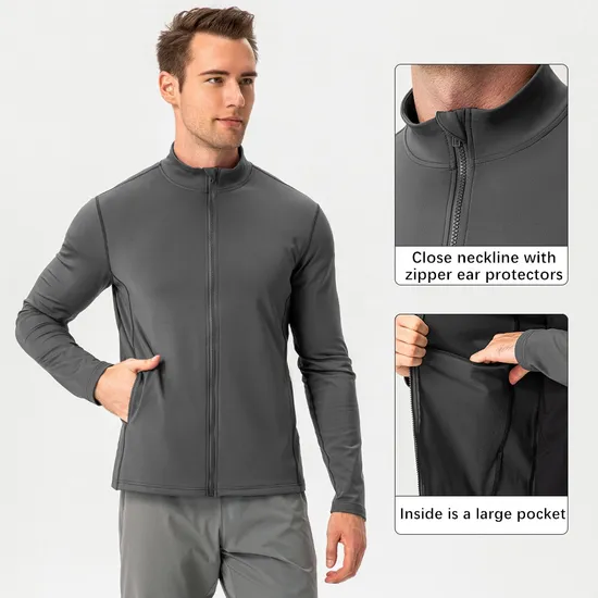 Xsunwing Custom Logo Men Fleece Warmth Zipper Gym Workout Top Jackets Winter Running Coat Double Pocket Design Jacket Myel21609