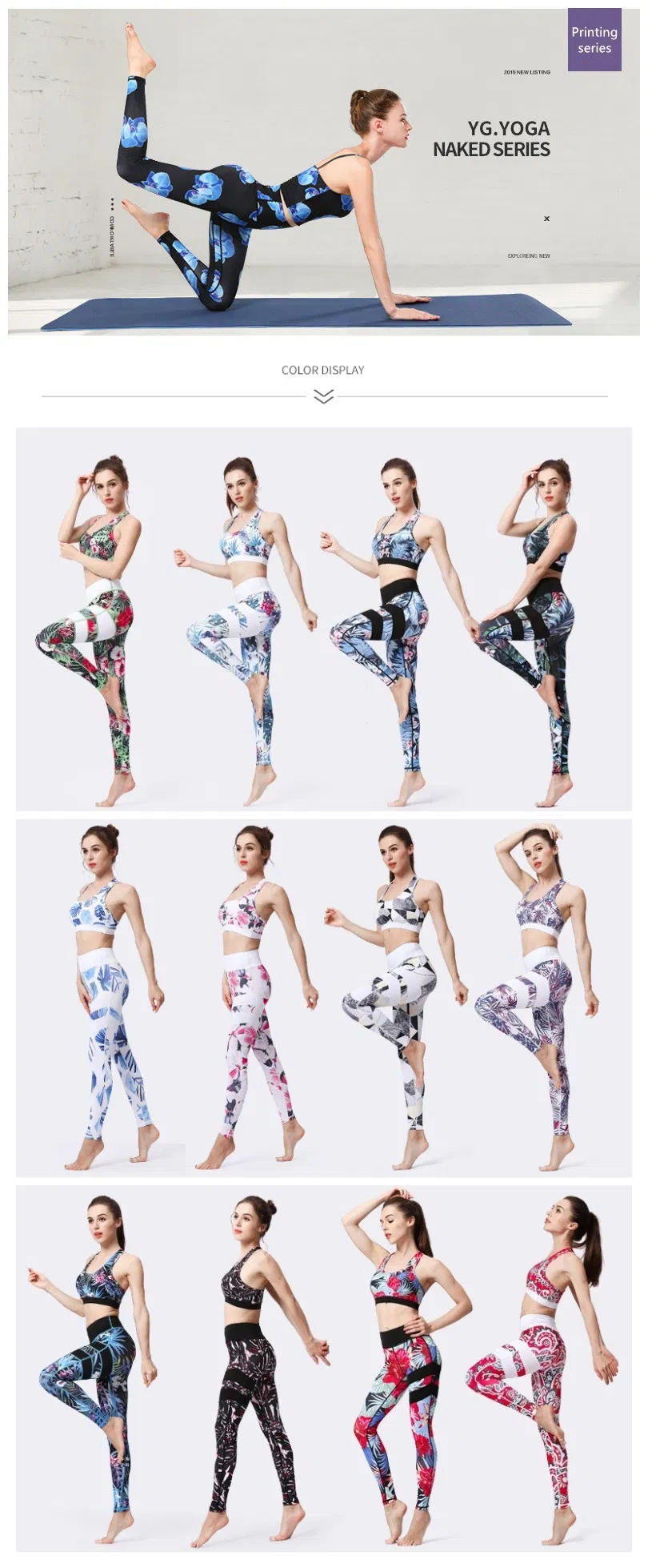 Xsunwing 2PCS Floral Printed Yoga Set High-Waisted Legging and Bra Yoga Activewear Track Suit Wholesale Sweat Suits