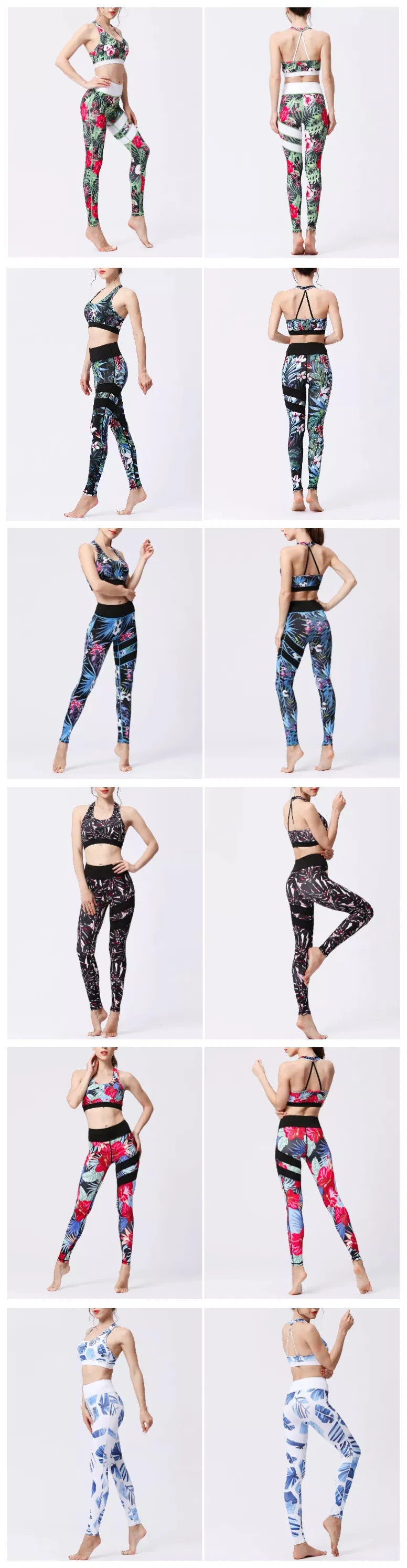 Xsunwing 2PCS Floral Printed Yoga Set High-Waisted Legging and Bra Yoga Activewear Track Suit Wholesale Sweat Suits