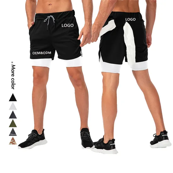 Xsunwing OEM ODM Men 2 in 1 Running Shorts Jogging Gym Fitness Training Quick Dry Sports Workout Men′s Shorts with Zipper Pocket Myel13005