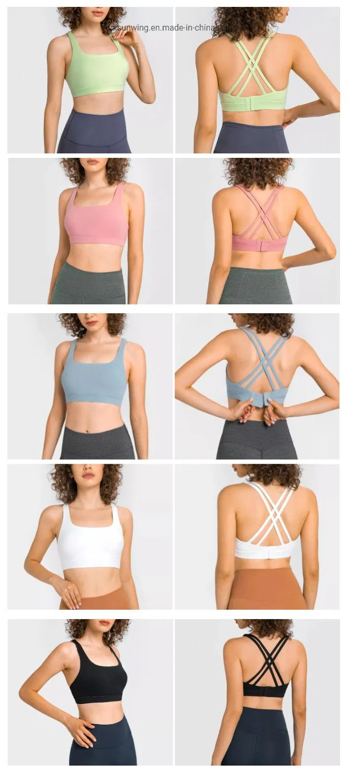 Xsunwing Back Adjustable Cross Buckle Fitness Clothing Yoga Top Wear Sports Bra with Chest Pad