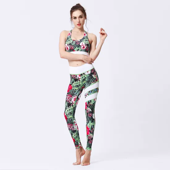 Xsunwing 2PCS Floral Printed Yoga Set High-Waisted Legging and Bra Yoga Activewear Track Suit Wholesale Sweat Suits