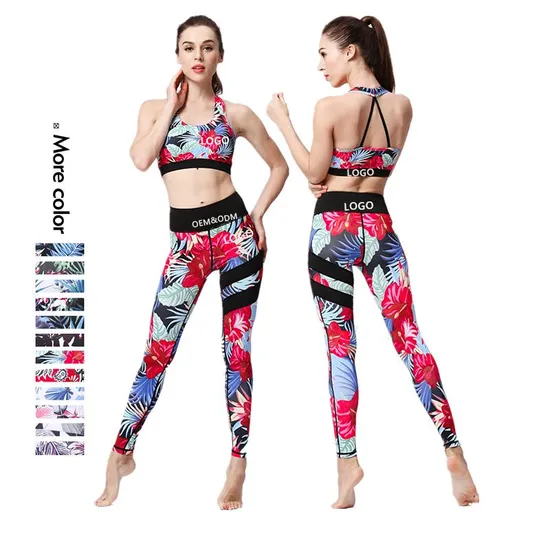 Xsunwing 2PCS Floral Printed Yoga Set High-Waisted Legging and Bra Yoga Activewear Track Suit Wholesale Sweat Suits