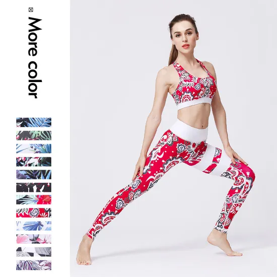 Xsunwing 2PCS Floral Printed Yoga Set High-Waisted Legging and Bra Yoga Activewear Track Suit Wholesale Sweat Suits