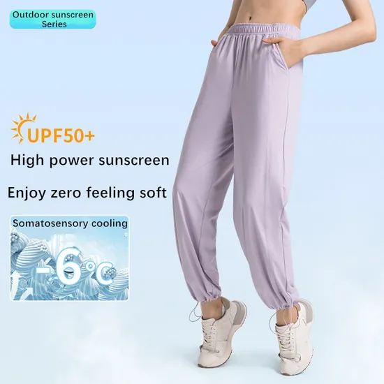 Xsunwing Casual Sports Fitness Laides Straight-Leg Pants with Pockets Women Cool Feeling Drawstring Upf50+ Sunscreen Sweatpants Activewear