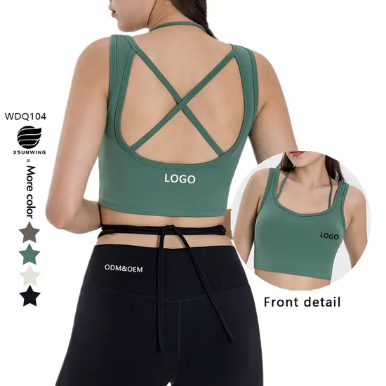 Xsunwing Cross Back High Impact Comfortable Padded Yoga Tank Tops Athletic Gym Running Fitness Vest Workout Sports Bras Wdq104